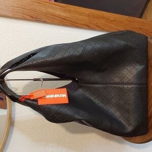 Montana West Black Faux Leather Perforated Large Sling Bag W/ POUCH New!